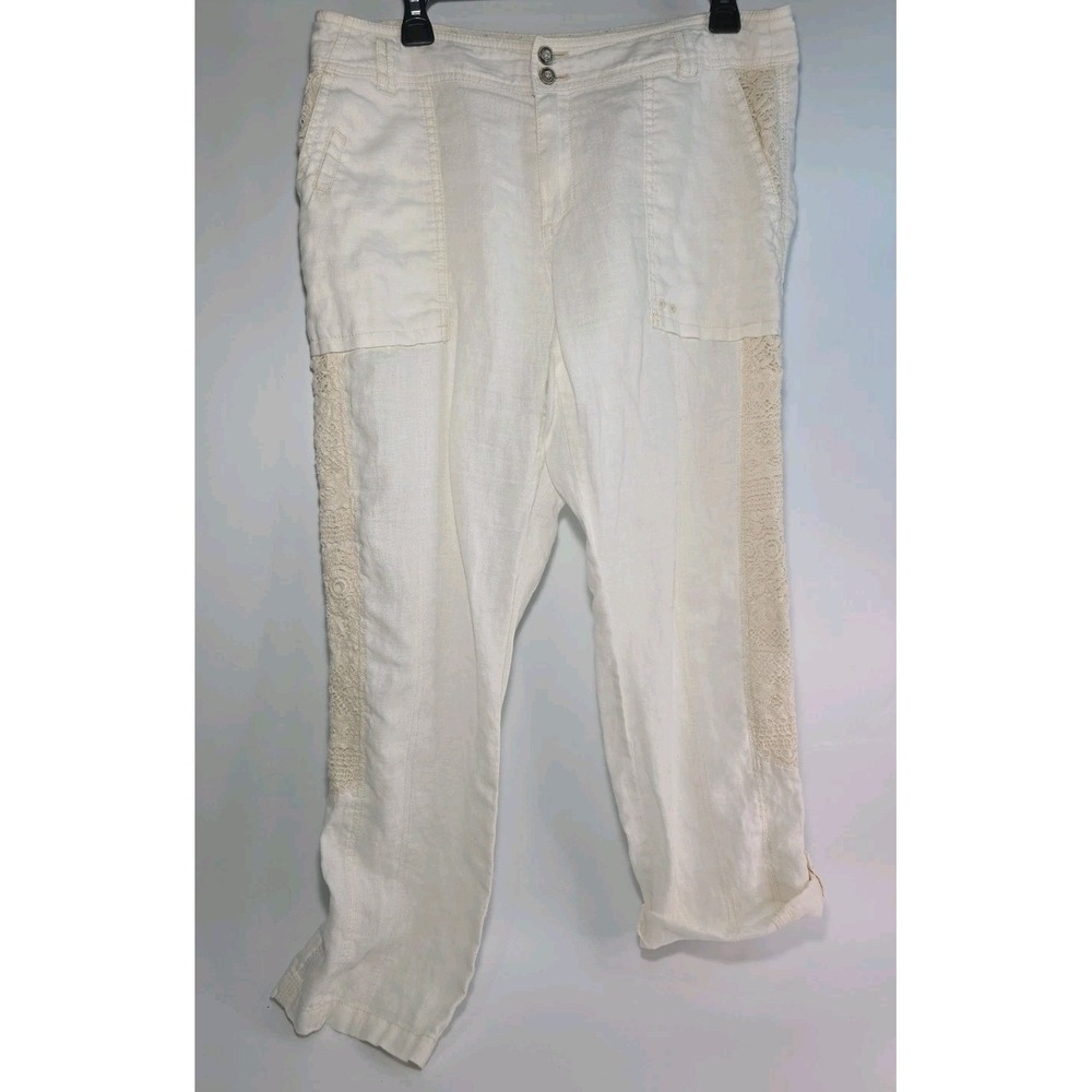 Anthropologie Hei Hei‎ Linen Marlena Pants Women 30 Cream Crochet Lace Crop Boho